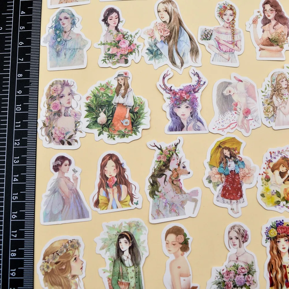 30 шт. Kawaii Молодежная Красивая маленькая наклейка для девочек, самодельный цветок, цветущая девушка s/бумага