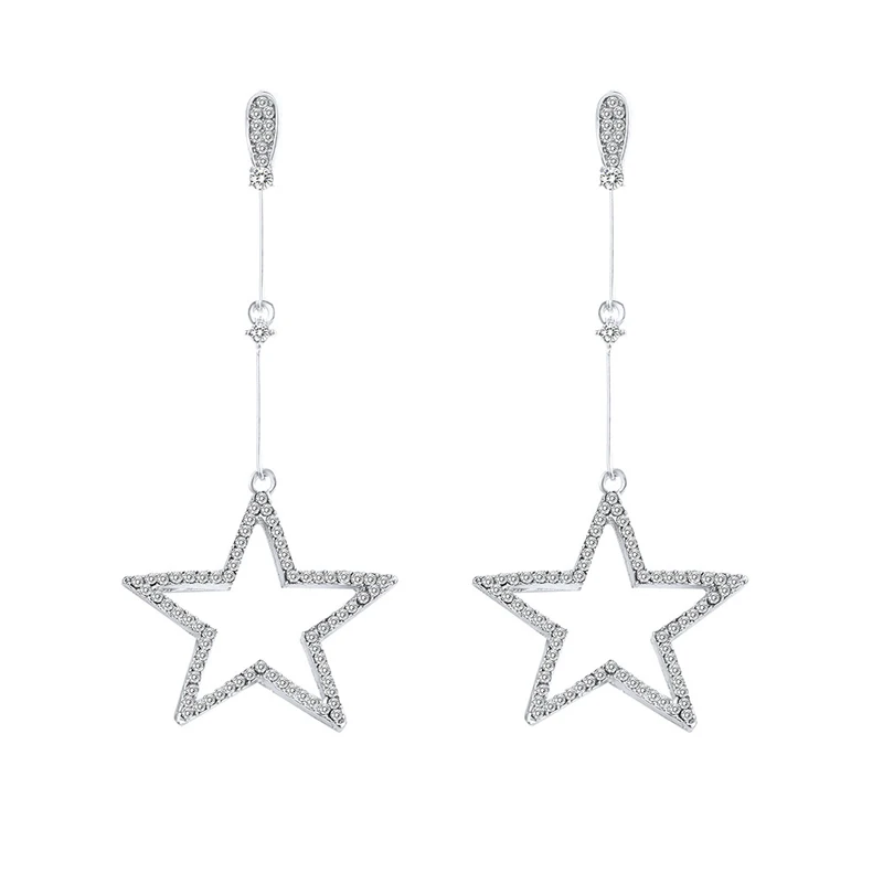Trendy Korean Style Alloy Pentagram Crystal Drop Earrings For Women Statement Long Dangle Earings Fashion Jewelry | Украшения и