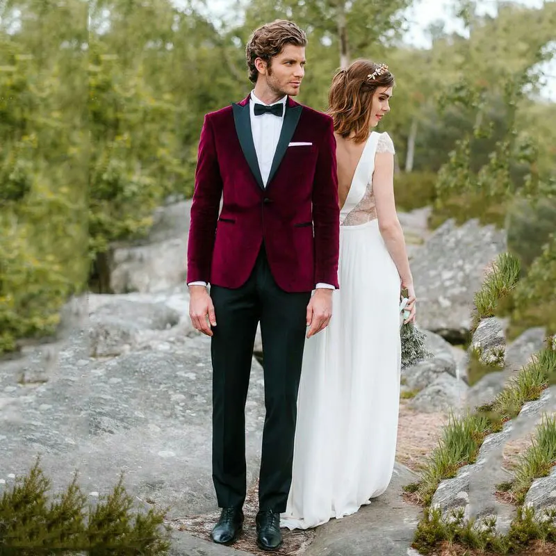 Мужские классические костюмы из синего бархата свадебная куртка для курения