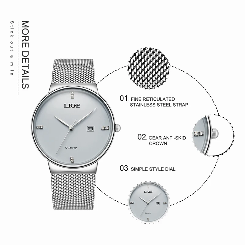 Кварцевые женские часы LIGE 2019 новые модные повседневные водонепроницаемые