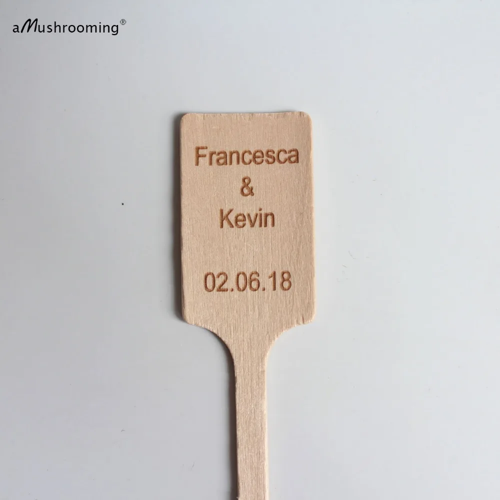 100 выгравированные на заказ деревянные мешалки с лазерной надписью Свадебный