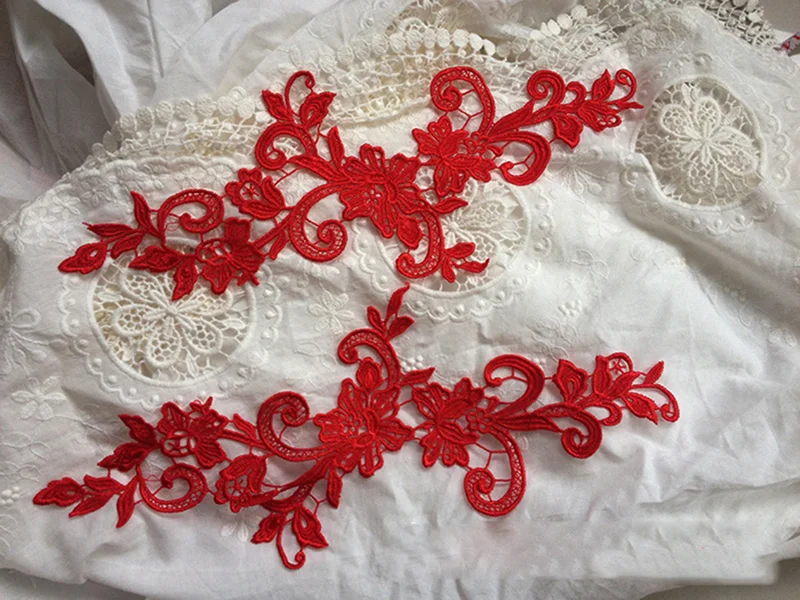 2 шт. Красивая Ручная работа аппликация из Красного Кружева Новинка Venise кружевная