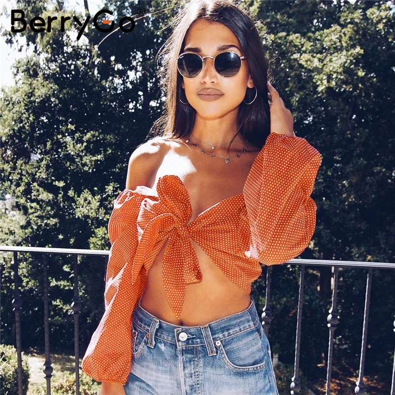 BerryGo с открытыми плечами узел сексуальный топ на бретелях уличная точка Печатный