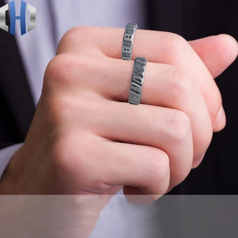 Металлическое кольцо с рисунком пламени 19 мм изысканное из дамасской стали для