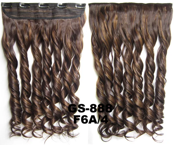 GS888 Color F6A-4 Girlshow, 5 клипов, синтетические волосы для наращивания, волнистые, женский парик, волосы шиньон-хвост, 87 цветов, 130 г, 60 см, 1 шт - Цвет: GS888 Color F6A-4
