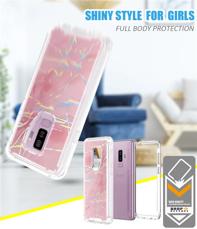 Модный яркий цветной мраморный стильный чехол для телефона samsung Galaxy S9 S10 Plus S10 E Note 9 PC+ TPU полный корпус противоударный чехол