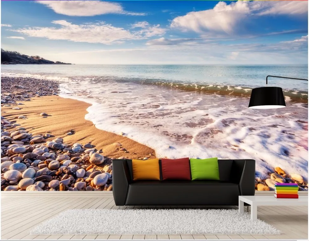 

Custom photo 3d room wallpaper on a wall The beach's Surf cobbles living room home decor 3d wall murals wallpaper for walls 3 d