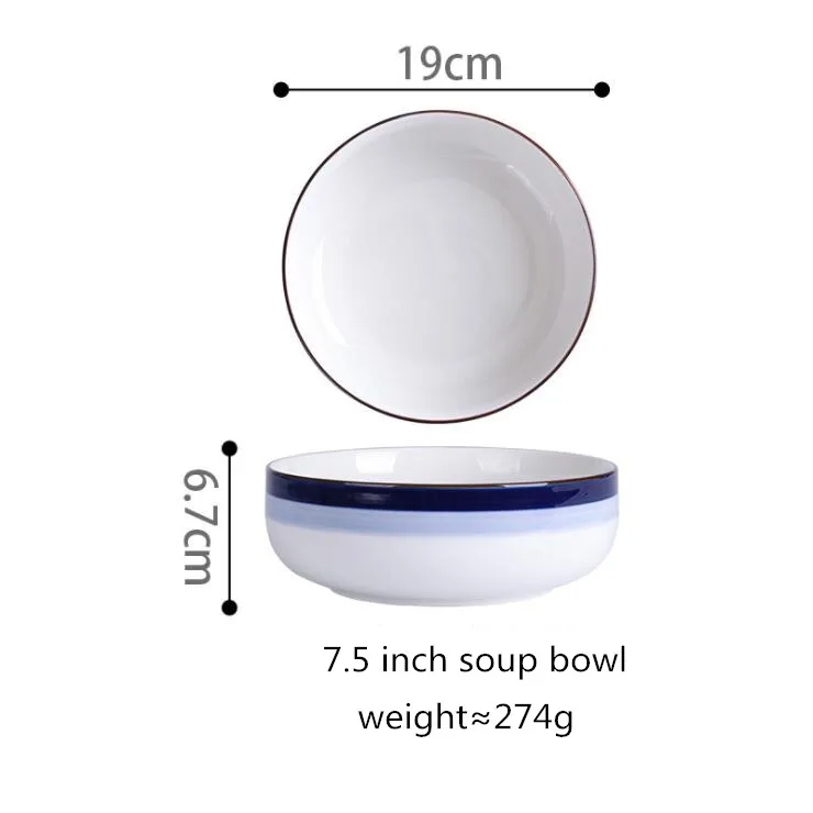 19cm Soup bowl Синий градиент обеденная тарелка керамическая кухонная тарелка посуда набор блюд рисовый салат лапша миска суп кухонный инструмент повара 1 шт - Цвет: 19cm Soup bowl