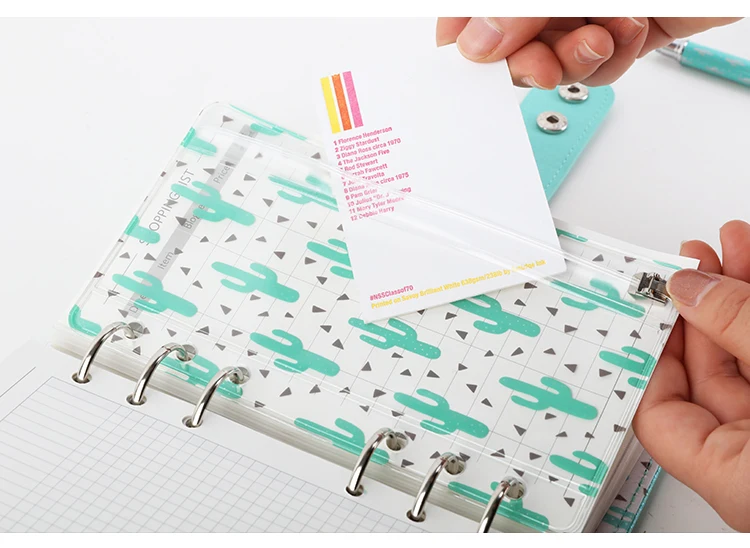NEVER Fresh кактус 6 отверстий ПВХ сумка для хранения на молнии для filofax спиральный блокнот А6 аксессуары для планировщика файл карманный дневник разделители