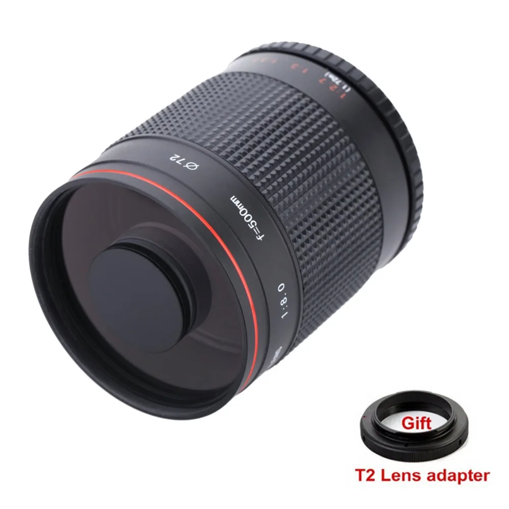 Зеркальная линза для камеры 500 мм f/8 0 + адаптер крепления T2 Canon Nikon Pentax Sony A7 A7RII A6300