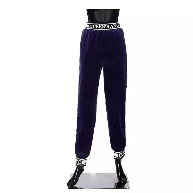 

Luxurious Designing Women Runway Velvet Pants Suits Loose Sweatshirt Slim Trousers Angel Embrodiery Two Pieces Sets Casual Suits