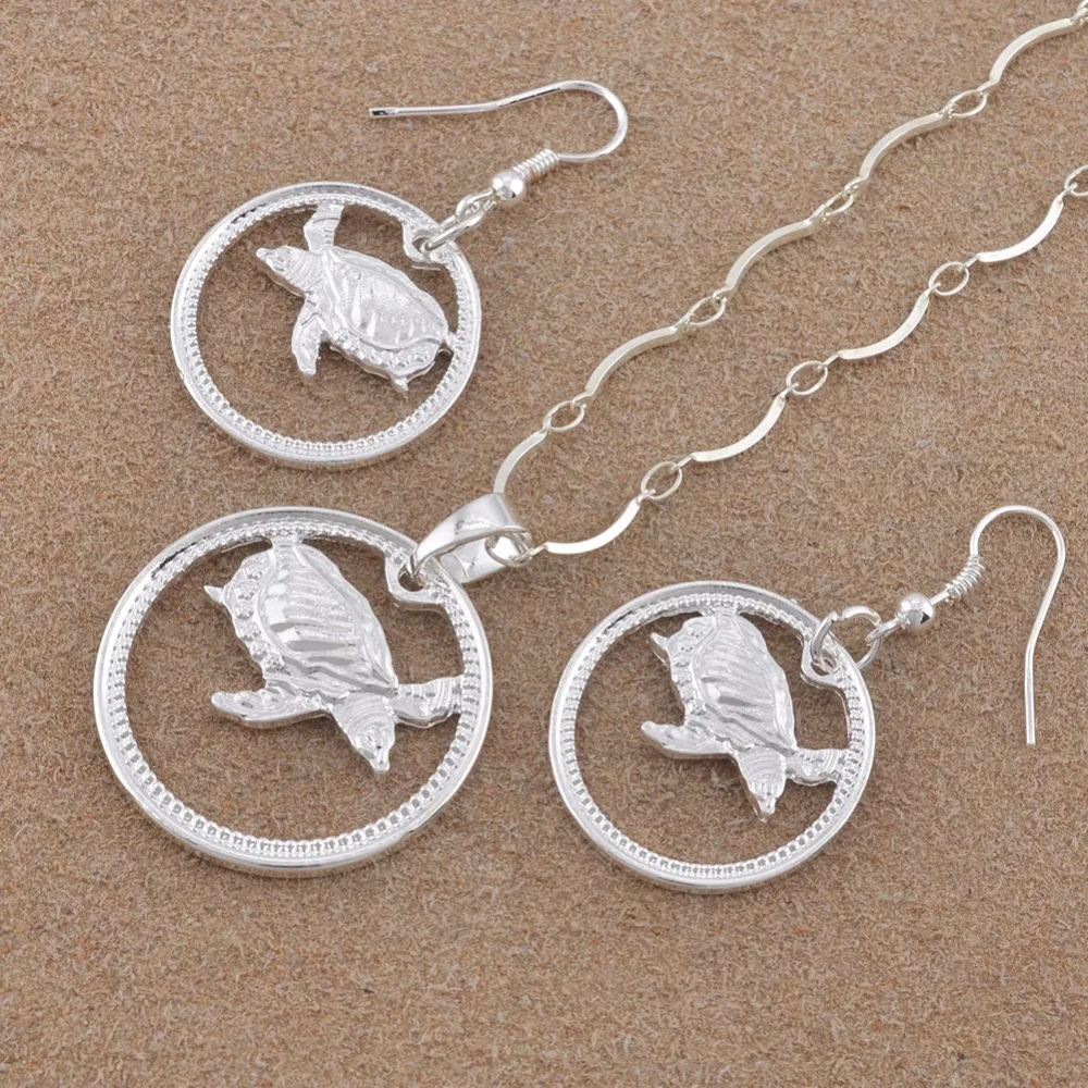 Anniyo Silver Color Tortoise Jewelry set Island Style Turtle Necklace Earrings PNG Animal Jewellery Gifts for Women #118906B | Украшения и