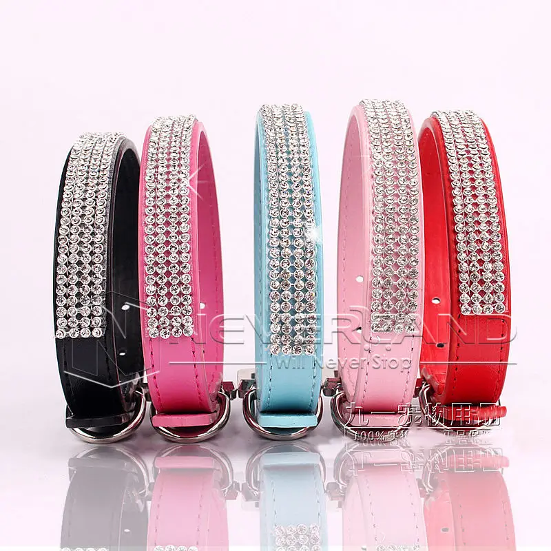 Блестящий ошейник для собак из искусственной кожи со стразами модное ожерелье