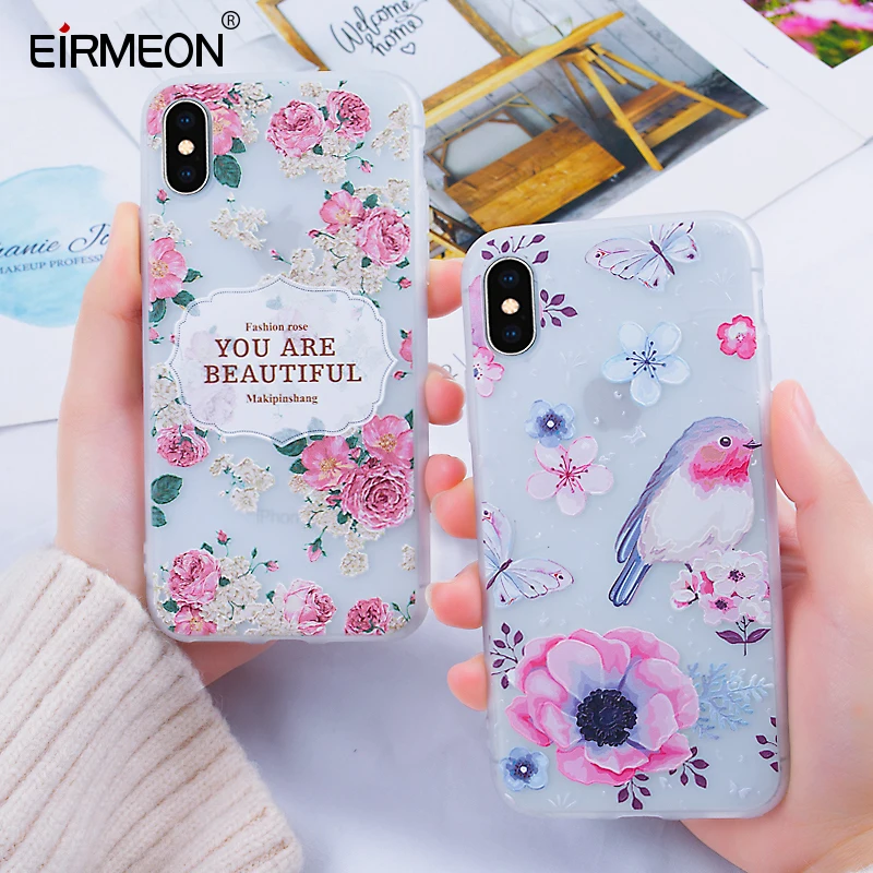 3D рельефные цветочные мягкие чехлы из ТПУ для iPhone 7 8Plus XR XS Max чехол 5 5S SE 6 6S Plus X Matte