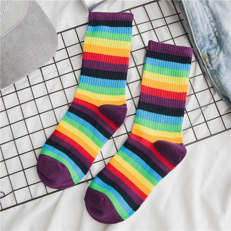 Новые повседневные женские цветные полосатые однотонные радужные 100% хлопковые