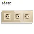 Настенная розетка BSEED, тройная, европейского стандарта, стеклянная панель, белая, черная, Gloden, 110-240 В, электрическая розетка европейского стандарта