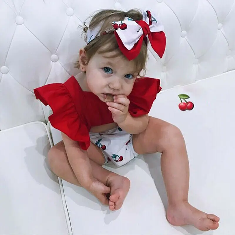 

US 2Pcs Newborn Kids Baby Girl 0-18M Ruffle Big Bow Bodysuit Outfits Summer Set