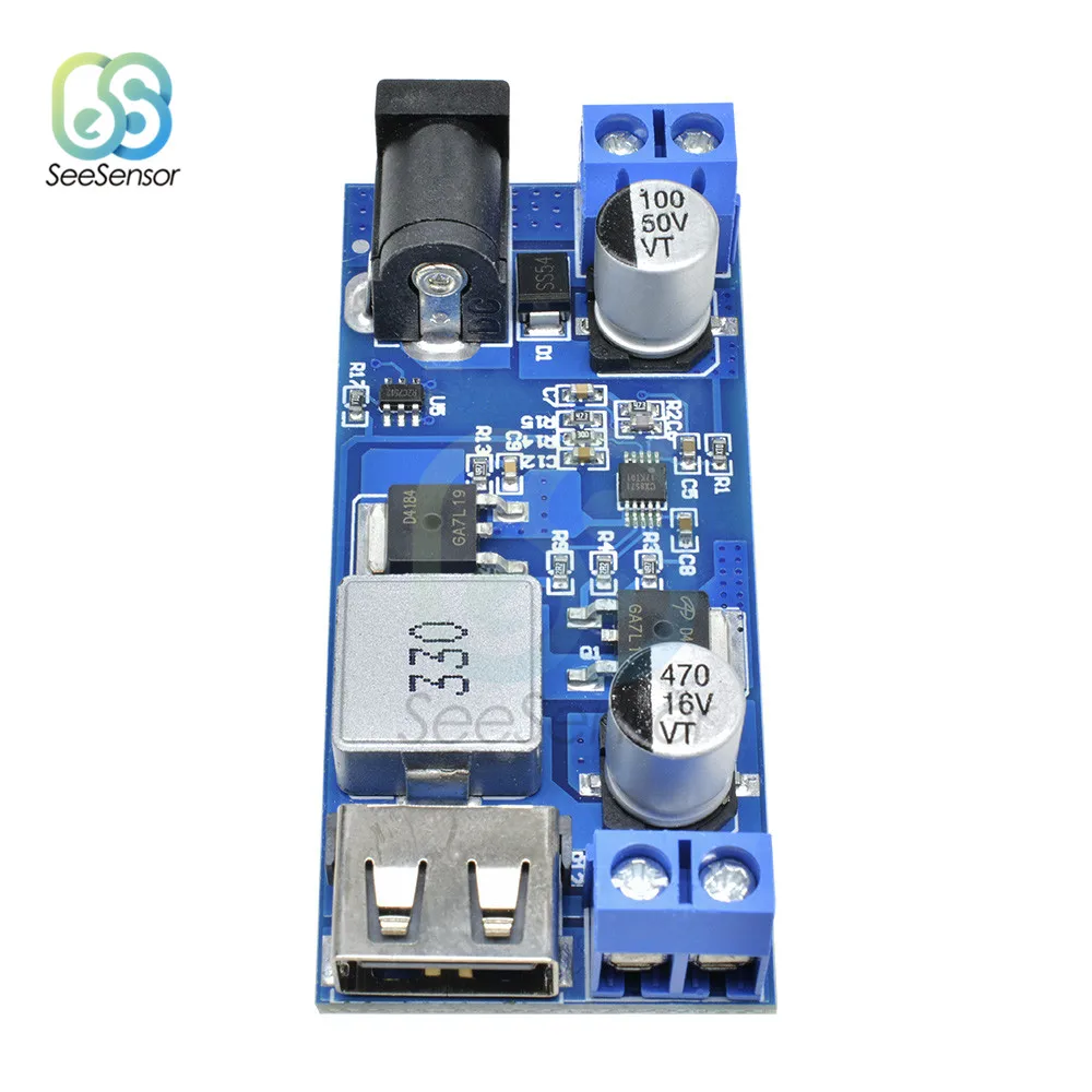 Регулируемый понижающий преобразователь источника питания USB LM2596S 24 В/12 В в 5 А