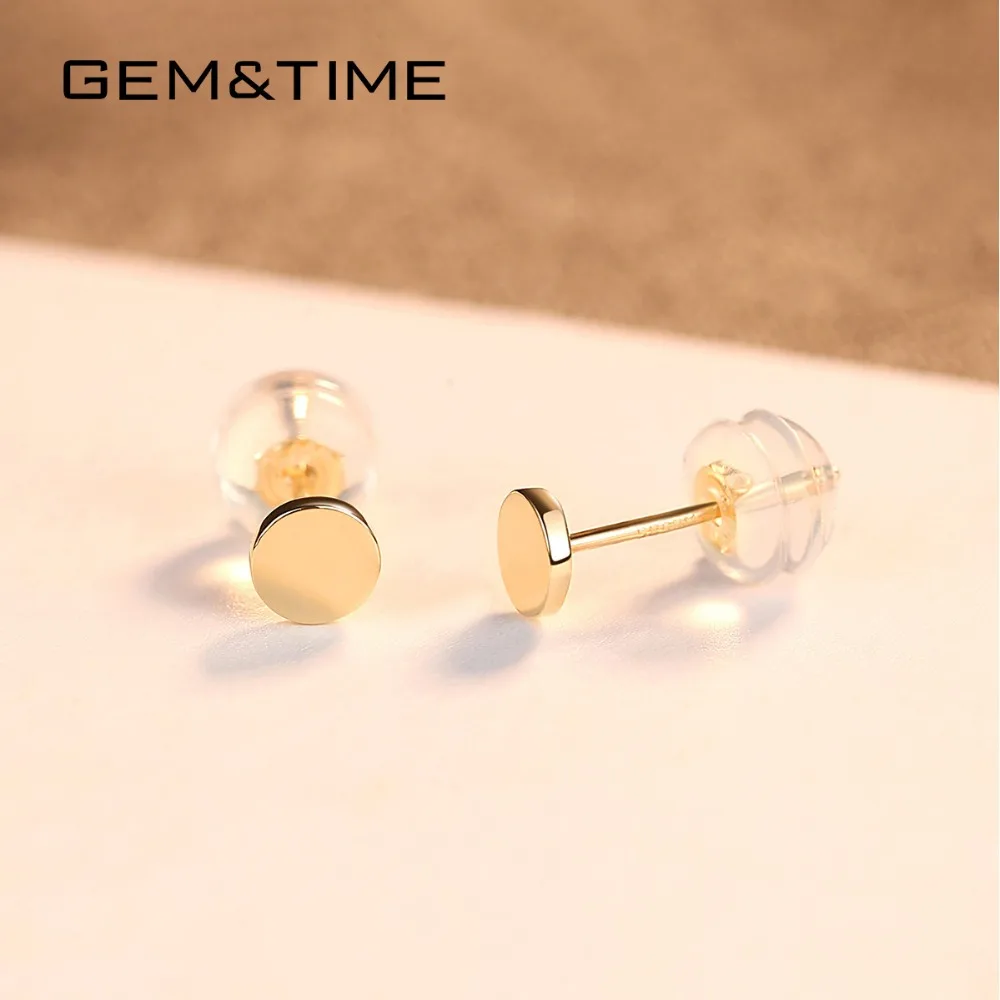 Gem& Time, круглые, настоящие, твердые, 14 к золотые серьги-гвоздики для женщин, для свадьбы, помолвки, изысканные ювелирные изделия, желтое золото, Pendientes AU585 E14100