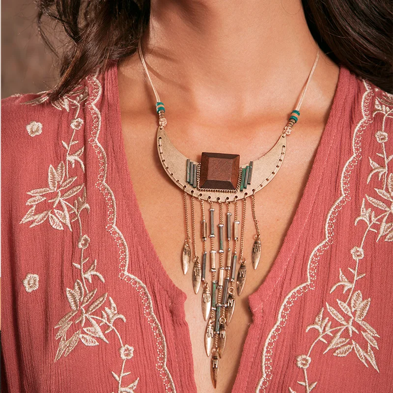 JINSE Женская мода длинная секция подвеска в виде кисточки из сплава ожерелье