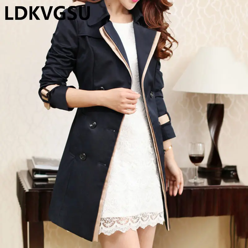 2019 Spring Autumn New Fashion Slim Long Double Breasted Trench Coat For Women Solid Color Lapel Belt Waist Windbreaker Is1641 | Женская