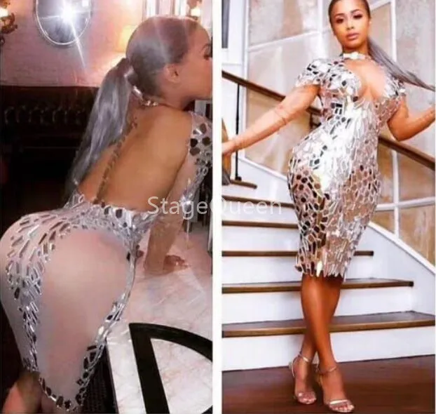 Блестящее серебряное прозрачное Сетчатое платье праздничные платья с открытой