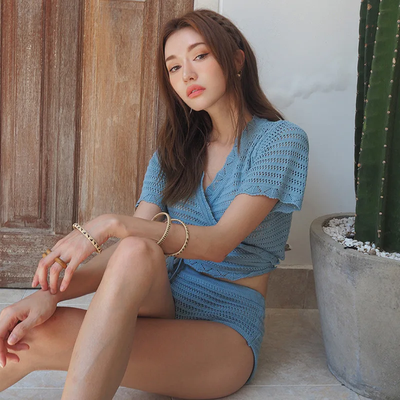 Swim Suit Women Swimwear Two Pieces Swimsuit Plus Size Bikinis Woman Korean High Waist Sexy Red Girls Solid Polyester