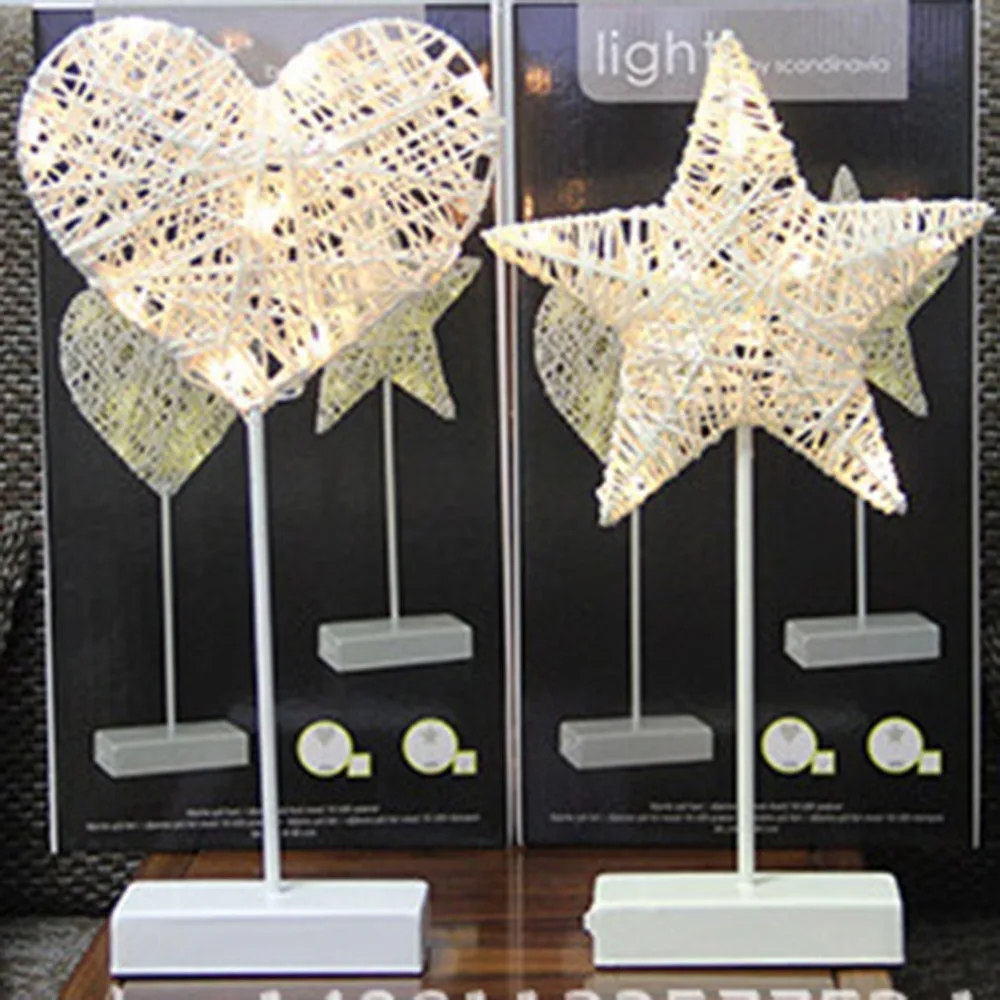 Творческий ротанга Star Light Батарея питание Спальня ночник теплый белый украшение