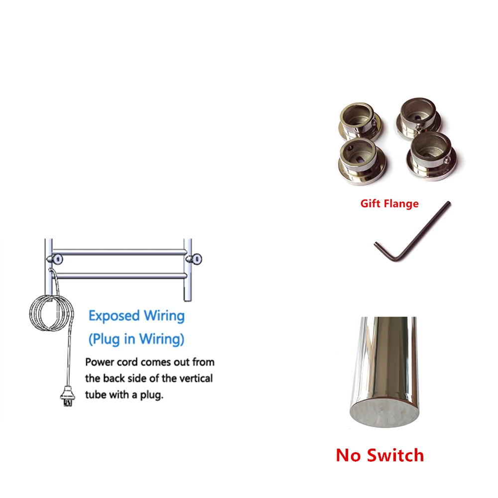 plug and no switch Зеркальный лак из нержавеющей стали 304 Электрический настенный полотенцесушитель, аксессуары для ванной комнаты стойки, полотенцесушитель с подогревом TW-RD7 - Цвет: plug and no switch
