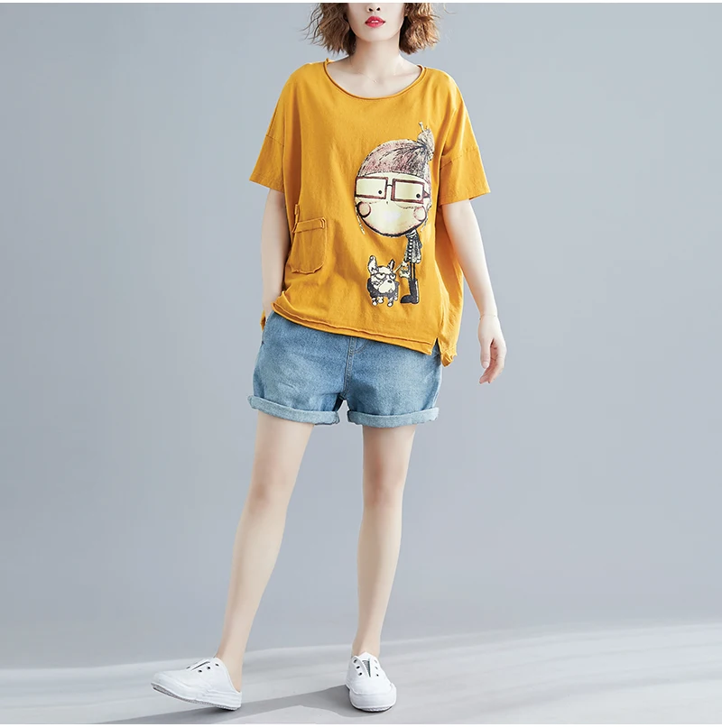 Big Size Summer Style T-shirt Women Cartoon Print Cute Female Large Korean Loose Fashion O-neck White Tops&amptees | Женская одежда