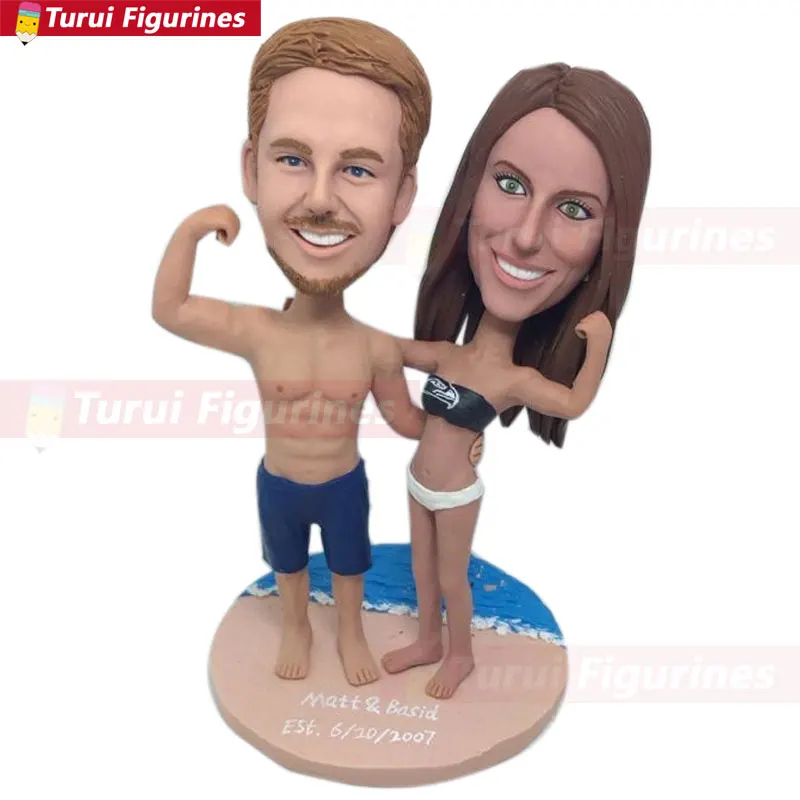 Персонализированная Статуэтка для свадебного торта в пляжной тематике Глиняная