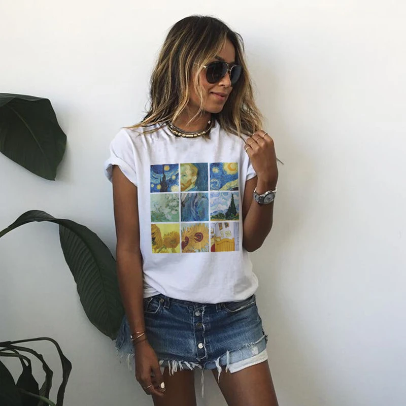Футболка Van Gogh Ulzzang Tumblr летняя женская футболка 2019 | Женская одежда