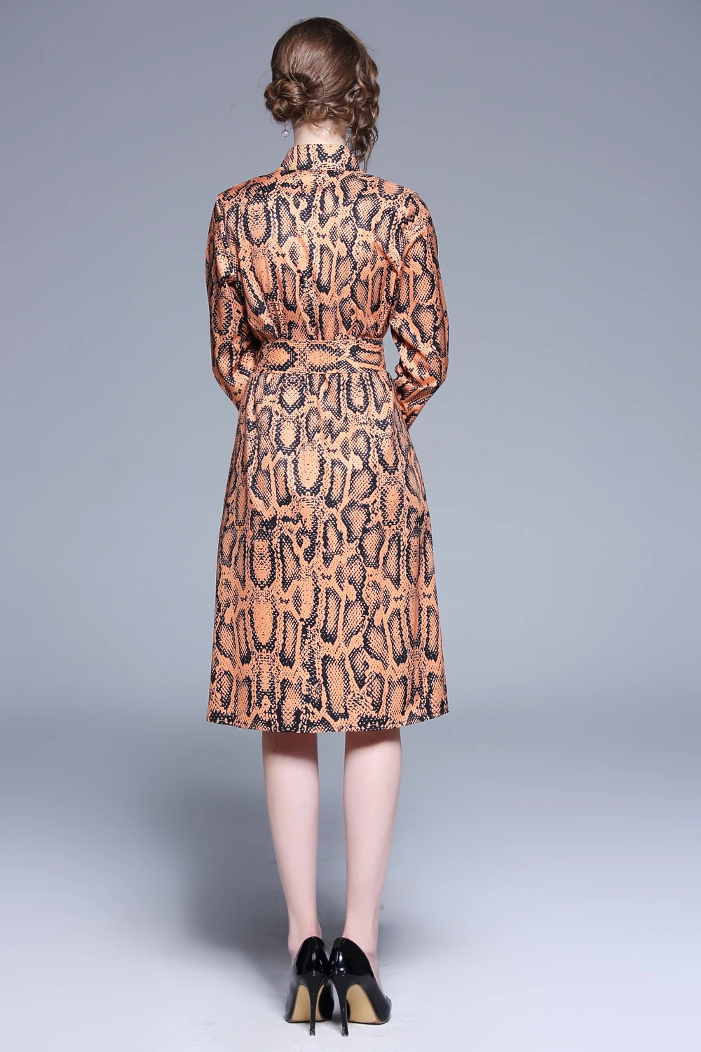 2018 осень взлетно-посадочной полосы с винтажным принтом воротником и поясом