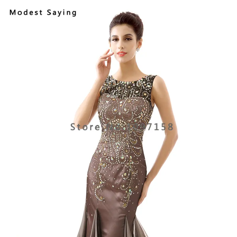 Роскошные коричневые вечерние платья-русалки с бусинами 2017 разразы официальные