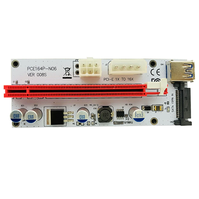 6 шт. переходная карта VER008S 60 см PCI E 008S PCIe 1x к 16x с 4pin 6pin Sata питание + USB 3 0 кабель для
