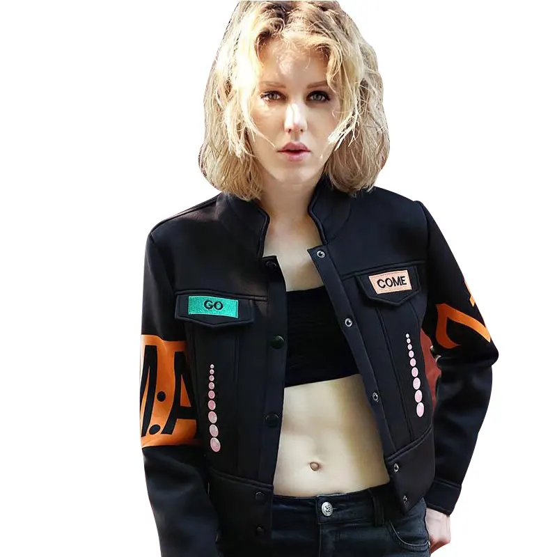 Женская короткая куртка с нашивкой осенняя приталенная мотоциклетная принтом 2020