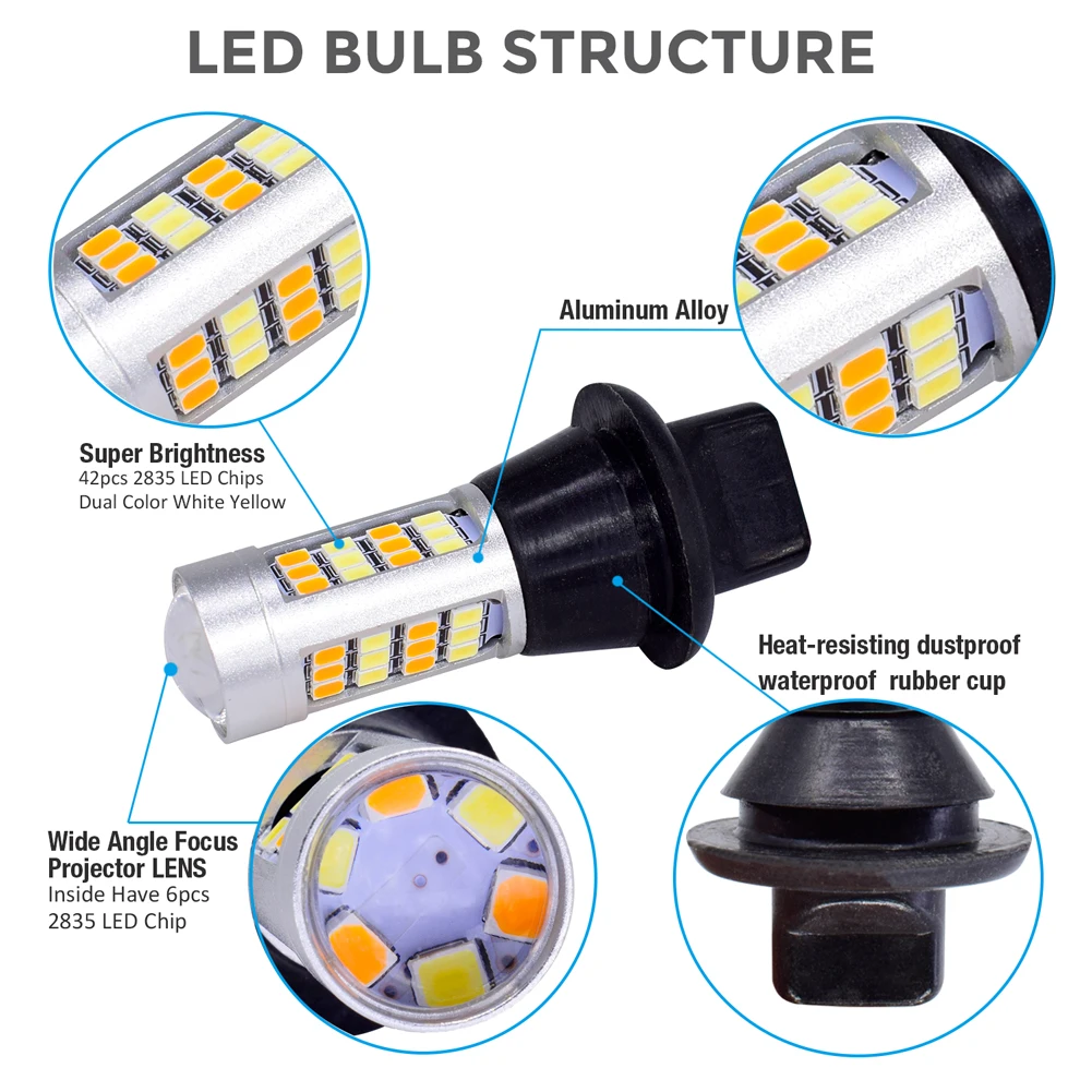 2 шт. 42SMD 2835 DRL светодиодный фонарь для автомобилей BA15S BAU15S 1156 P21W S25 T20 W21W WY21W 7440