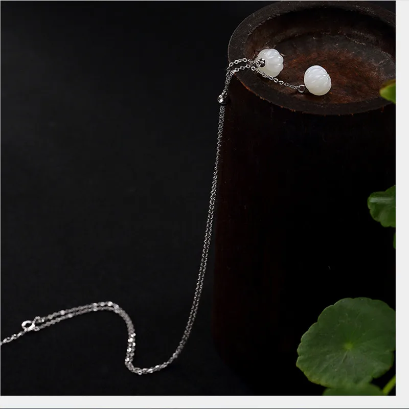 Uglyless Real 925 Sterling Silver Natural Jade Pumpkin Pendants With Chains Handmade Gemstones Necklaces Tassel Chokers Bijoux | Украшения