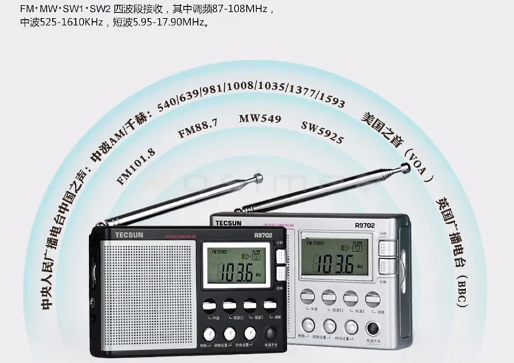 Стиль Tecsun R-9702 R9702 AM FM SW стерео приемник международных полос DSP радио с часами динамик