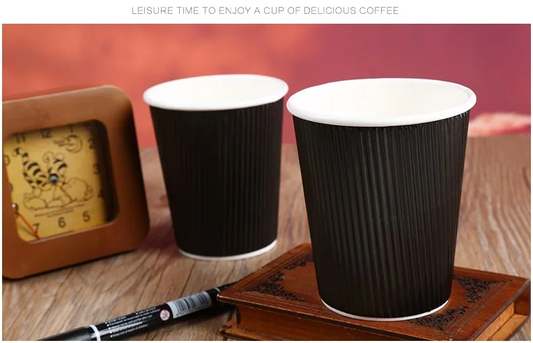 Одноразовая черно белая Толстая гофрированная бумажная кофейная чашка 8 унций