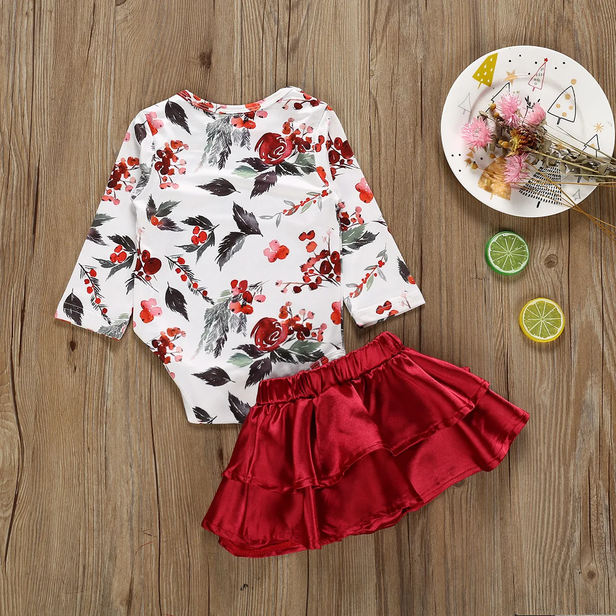 2PCS 0-24M Fashion Cute Newborn Baby Girl Long Sleeve Print Bodysuit Tops Layered Skirt Dress Girls Clothing Set | Детская одежда и