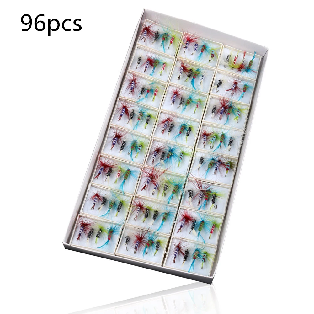 

96pcs/set Mini Trout Bait Dry Fly Fishing Hooks Streamer Lure Kit with Case Box
