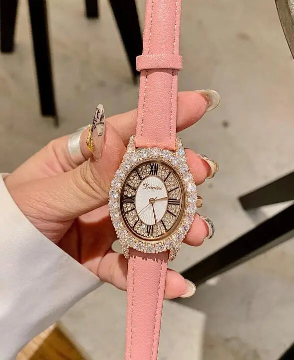 Rose gold pink Топ бренд Роскошный алмазов наручные ручной Кристалл Мода кварцевые часы для Для женщин Стильные дамы девушки часы - Цвет: Rose gold pink