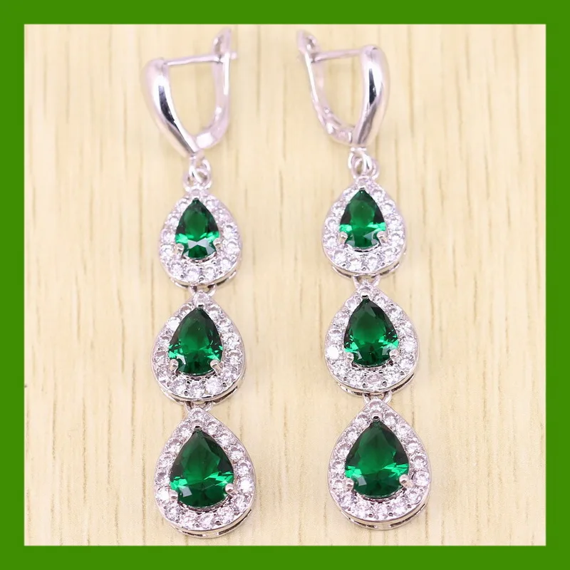 Женские длинные серьги в форме капель Reginababy с белым цирконом зеленым и