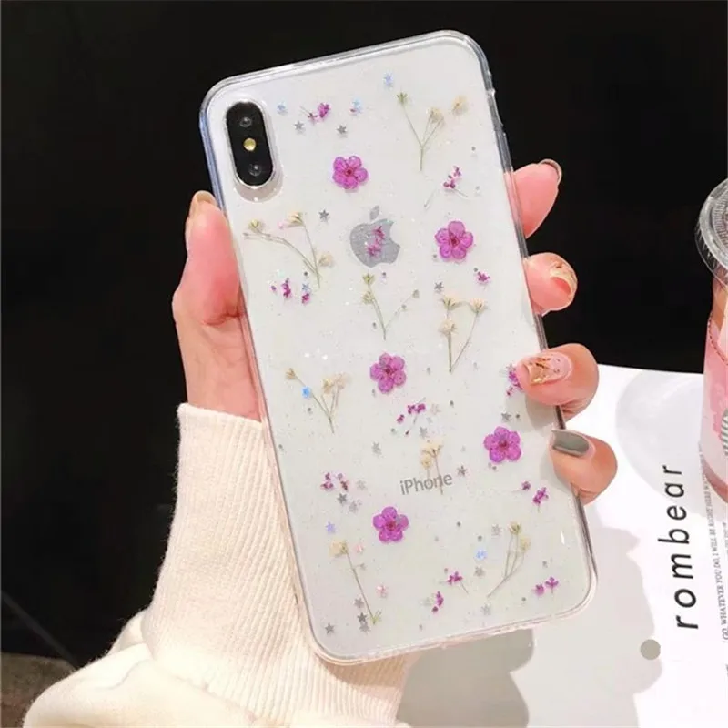 purple Блестящий Цветочный Мягкий силиконовый чехол для телефона iphone 7plus задняя крышка для iphone X Xr 6 6S plus 7 8 plus xs max coque fundas - Цвет: purple
