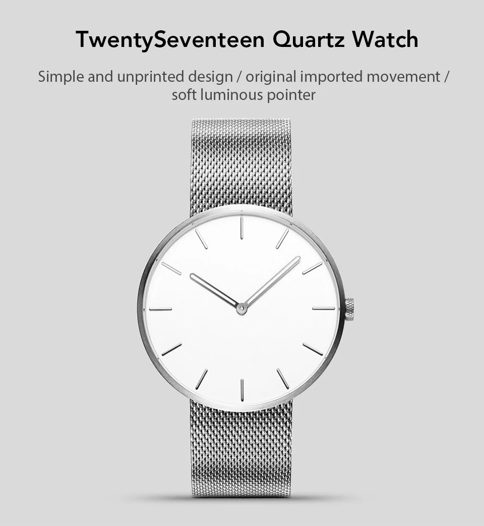 Xiaomi TwentySeventeen, кварцевые наручные часы из нержавеющей стали для мужчин и женщин, водонепроницаемые часы со стальным ремешком, браслет, 3 АТМ, подарок для влюбленных