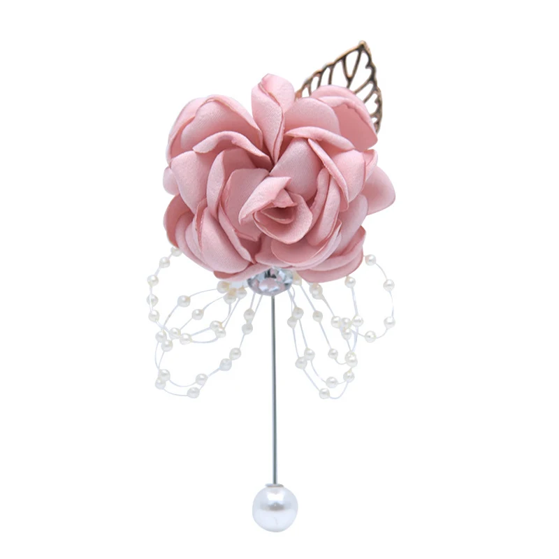 Corsage Pink Модный свадебный корсаж, искусственный жемчуг, атласная роза, брошь, цветы, бутоньерка, вечерние, свадебные, для мужчин, для жениха, цветок, бутоньерка - Окраска металла: Corsage Pink