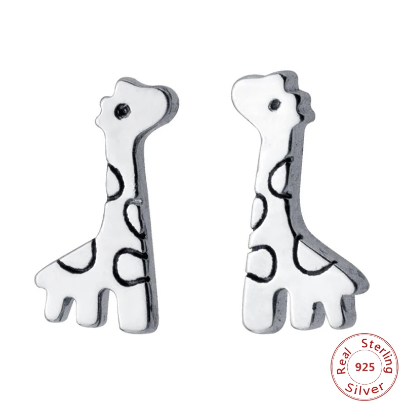 Genuine 100% 925 Sterling Silver Giraffe Stud Earrings For Women Simple Animal Fashion Party Jewelry | Украшения и аксессуары