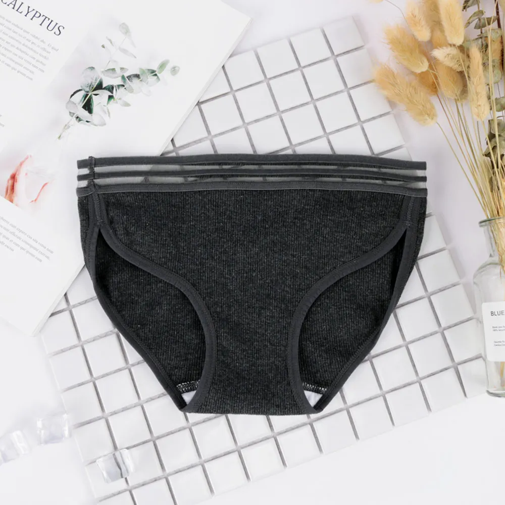 Женские хлопковые трусики с винтовой нитью женские дышащие кружевными краями