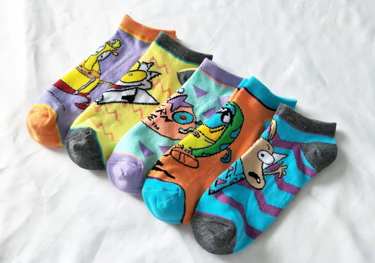Современные носки с героями мультфильмов в стиле аниме Rocko's; Короткие повседневные летние женские носки с изображением собаки каваи; Милые Цветные Короткие носки из хлопка для пар